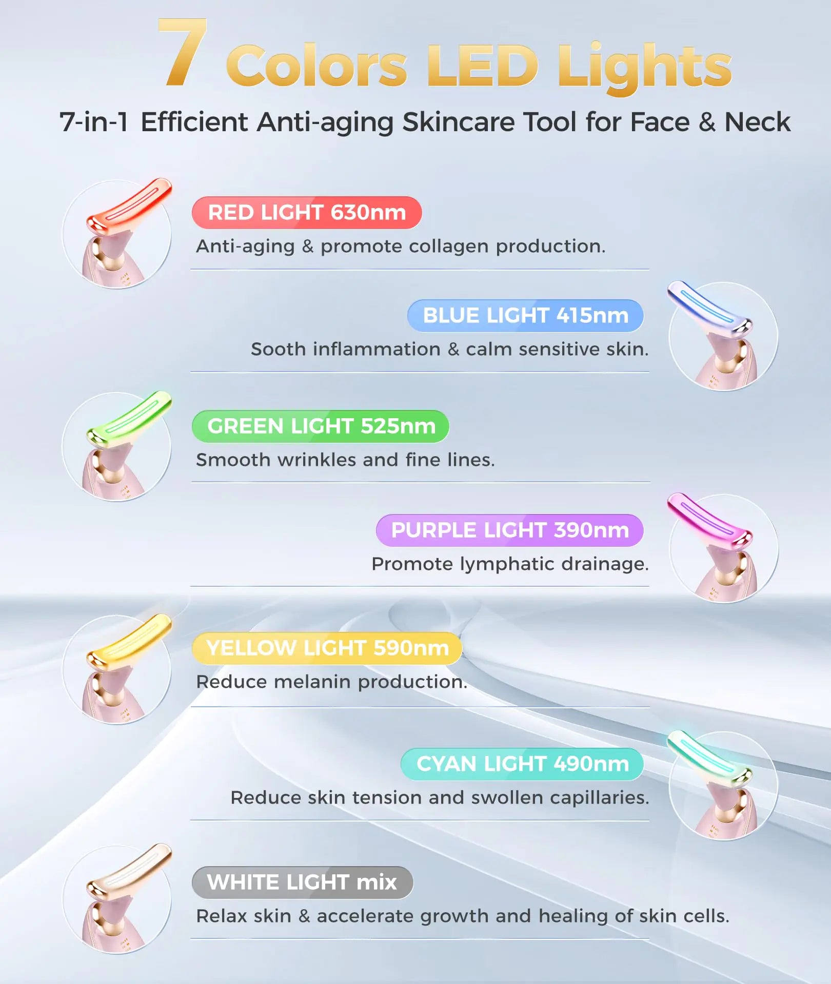 7-in-1 Skin Care Tools, Face Care, Face Neck Massager for Skin Care Routine at Home, Glossy Pink